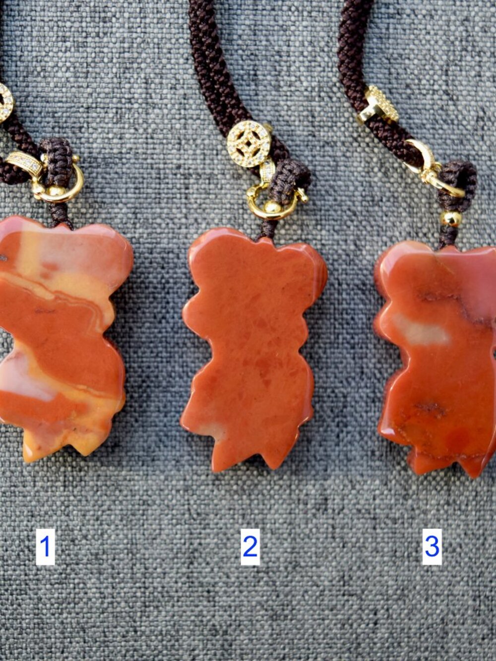 Red Jade Stone Fish Pendant Necklace - Chinese Rope Necklace Style 1 2 3 - Picture 3 of 9